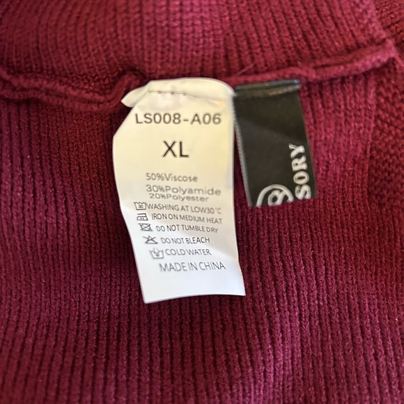 LILLUSORY Women's Turtleneck Oversized Sweater Tunic Pullover *Wine Red* - Picture 9 of 9